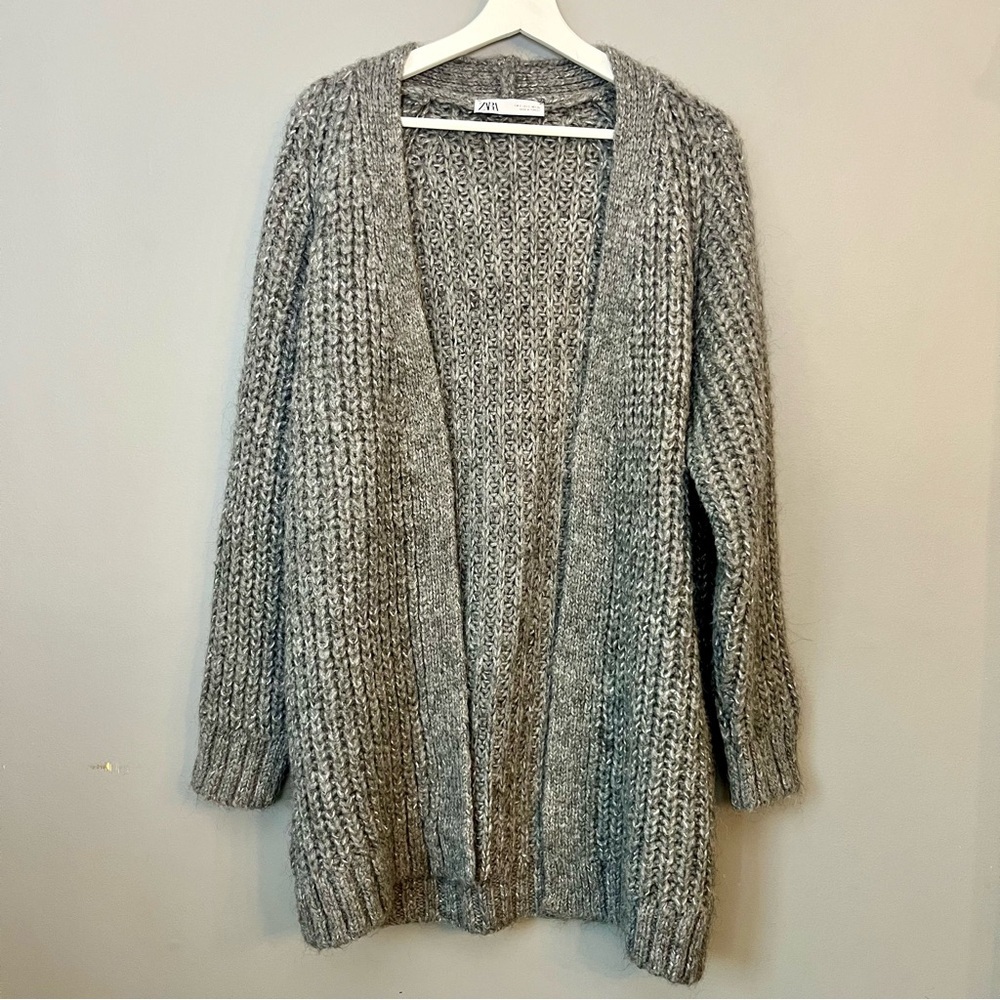 Zara Grey Oversized Chunky Knit Cardigan Sweater